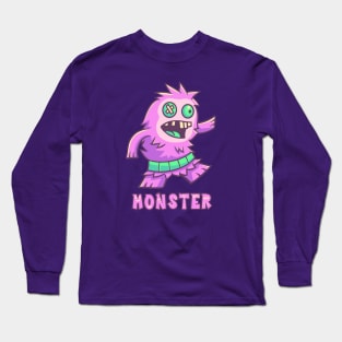 Purple Monster with Green Belt (Text) Long Sleeve T-Shirt